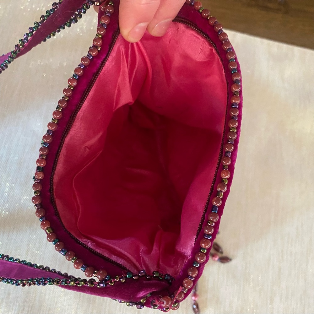 Gorgeous Magenta Velvet Beaded & Stone Purse - Picture 2 of 6